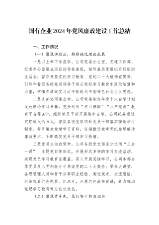 国有企业2024年党风廉政建设工作总结
