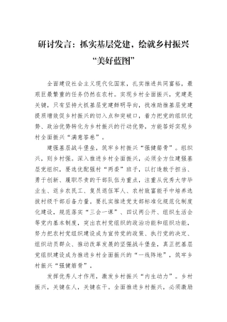 研讨发言：抓实基层党建，绘就乡村振兴“美好蓝图”