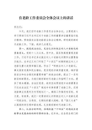 在老龄工作委员会全体会议上的讲话