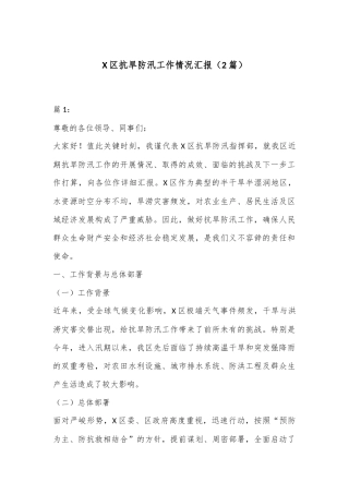 （2篇）X区抗旱防汛工作情况汇报