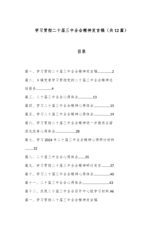 （12篇）学习贯彻二十届三中全会精神发言稿