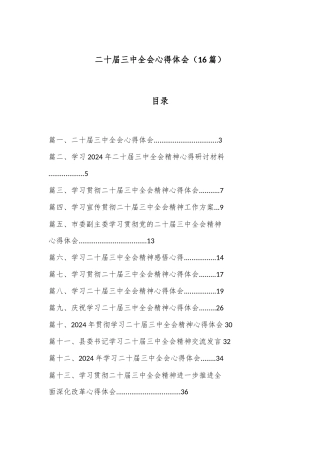 （16篇）二十届三中全会心得体会