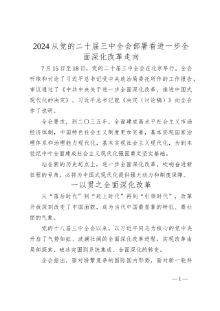 2024从党的二十届三中全会部署看进一步全面深化改革走向
