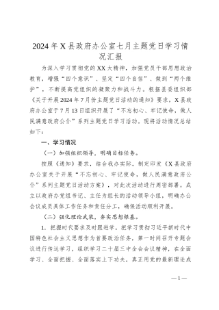 2024年X县政府办公室七月主题党日学习情况汇报
