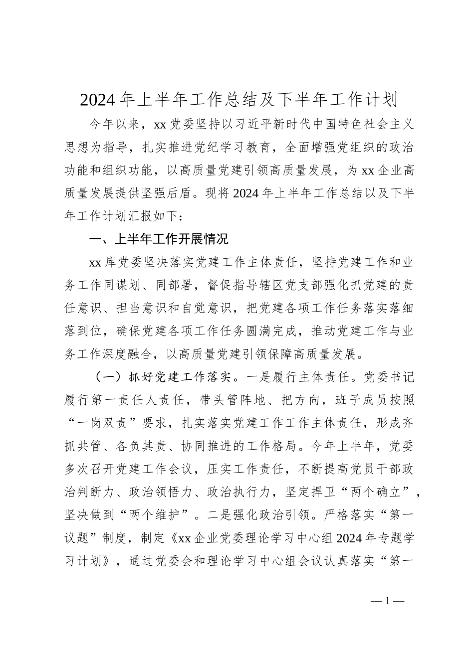 2024年上半年工作总结及下半年工作计划_第1页
