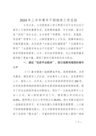 2024年上半年青年干部培养工作总结