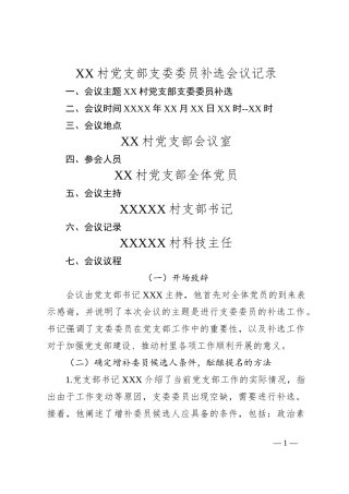 XX 村党支部支委委员补选会议记录