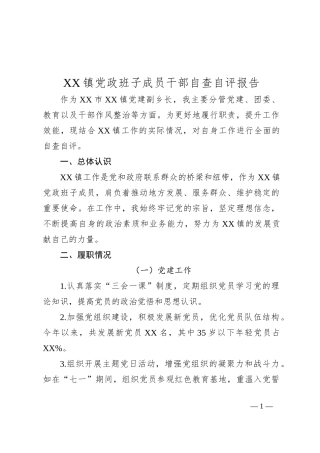 XX镇党政班子成员干部自查自评报告