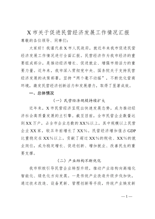X市关于促进民营经济发展工作情况汇报