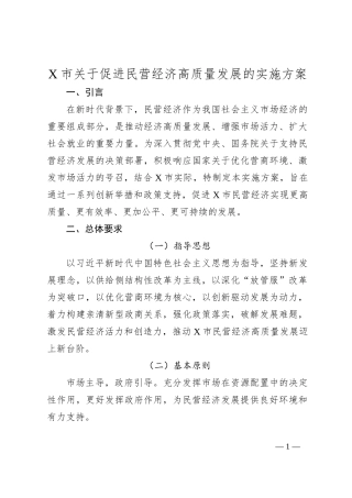 X市关于促进民营经济高质量发展的实施方案