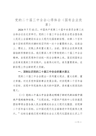 党的二十届三中全会心得体会（国有企业改革）