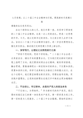 七月党课：以二十届三中全会精神为灯塔，照亮新时代党建之路