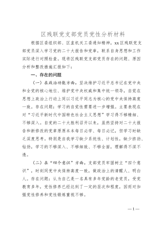 区残联党支部党员党性分析材料