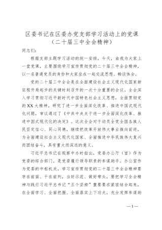区委书记在区委办党支部学习活动上的党课（二十届三中全会精神）