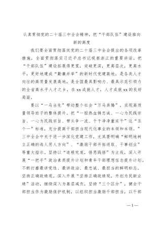 认真贯彻党的二十届三中全会精神，把“干部队伍”建设推向新的高度