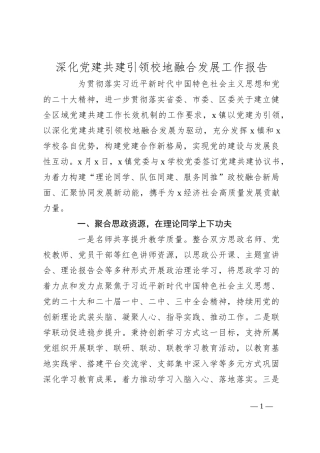 深化党建共建引领校地融合发展工作报告