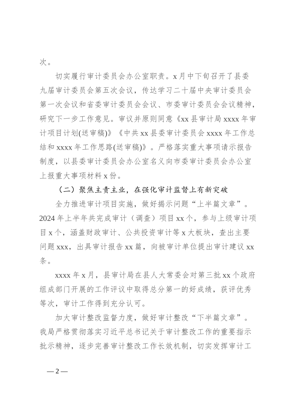 审计局2024年上半年工作总结和下半年工作计划_第2页