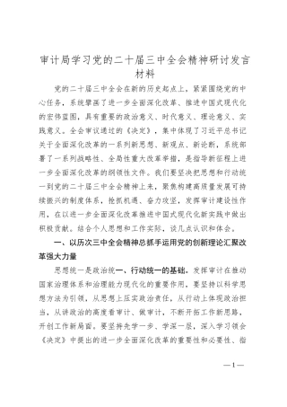 审计局学习党的二十届三中全会精神研讨发言材料