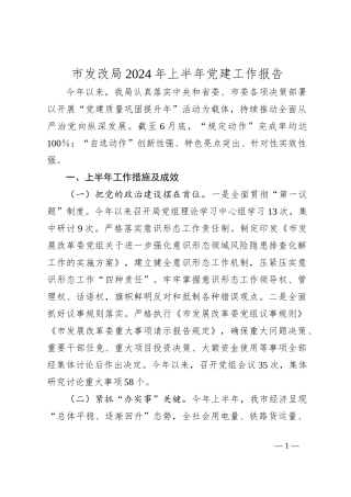 市发改局2024年上半年党建工作报告
