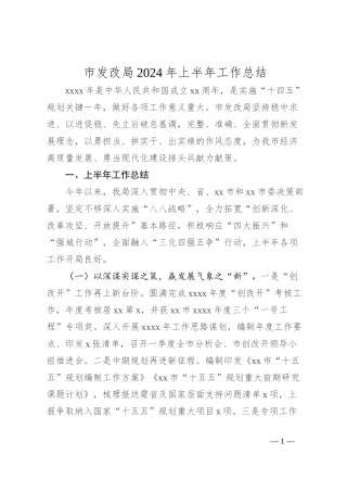 市发改局2024年上半年工作总结