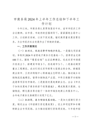 市商务局2024年上半年工作总结和下半年工作计划