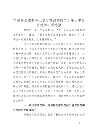 市税务局党委书记学习贯彻党的二十届三中全会精神心得感悟