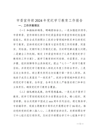 市委宣传部2024年党纪学习教育工作报告