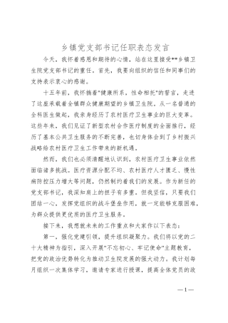 乡镇党支部书记任职表态发言