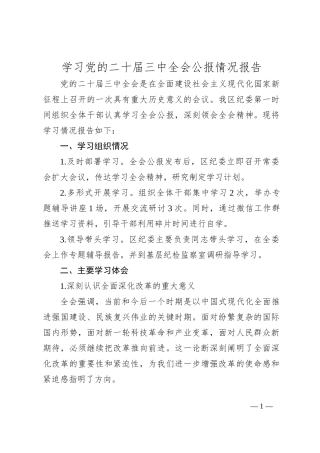 学习党的二十届三中全会公报情况报告