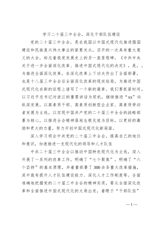 学习二十届三中全会，深化干部队伍建设