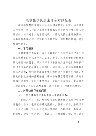 巡察整改民主生活会 对照检查