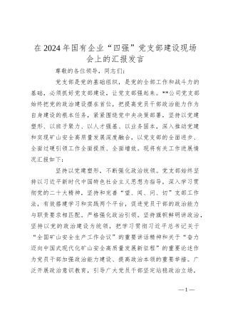 在2024年国有企业“四强”党支部建设现场会上的汇报发言