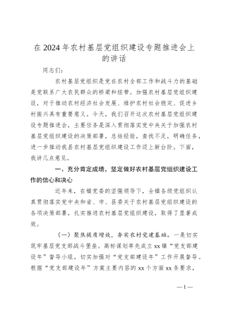 在2024年农村基层党组织建设专题推进会上的讲话