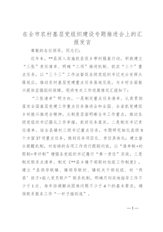 在全市农村基层党组织建设专题推进会上的汇报发言