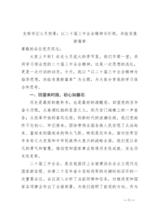 支部书记七月党课：以二十届三中全会精神为引领，共绘发展新篇章