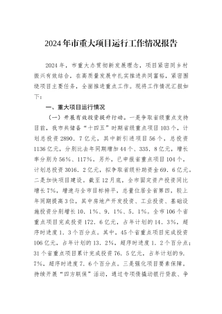 2024年市重大项目运行工作情况报告