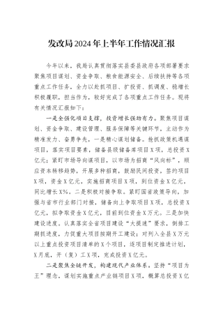 发改局2024年上半年工作情况汇报