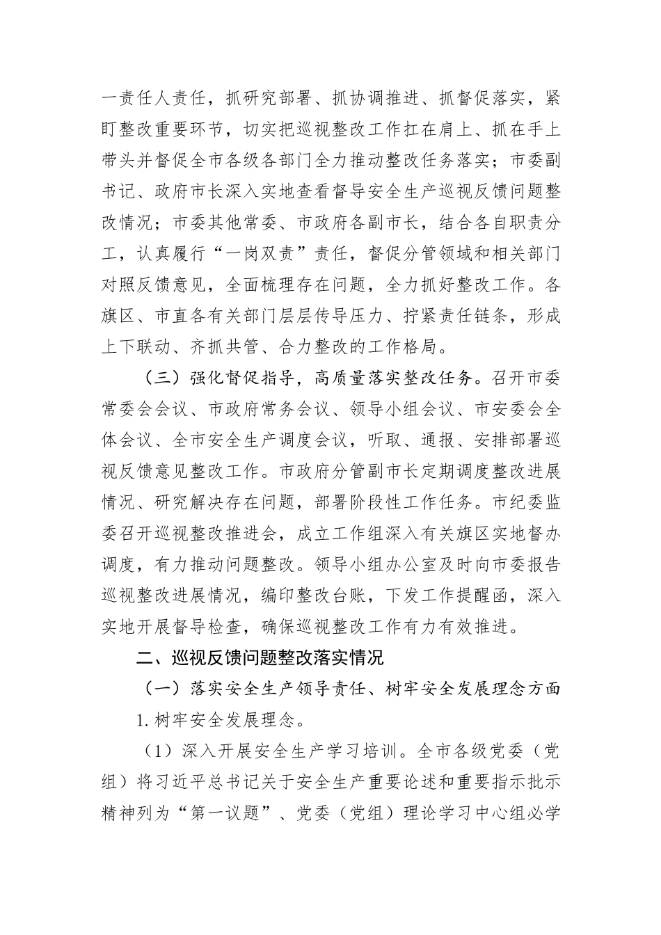 某市关于安全生产工作专项巡视整改进展情况的报告_第2页