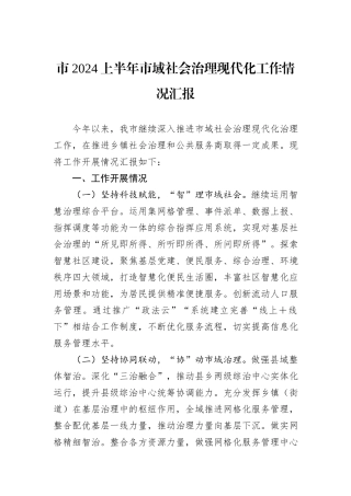 市2024上半年市域社会治理现代化工作情况汇报
