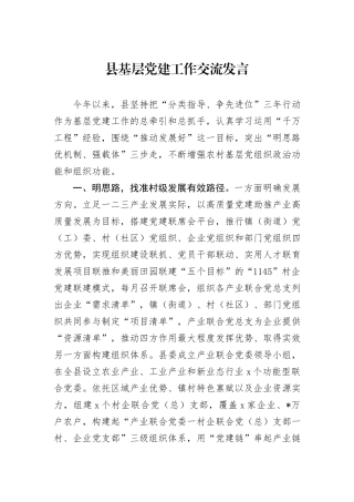 县基层党建工作交流发言