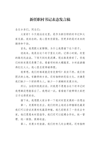 新任职村书记表态发言稿