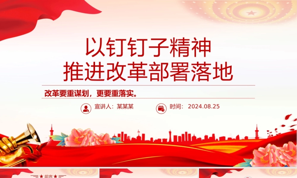 党政风2024年以钉钉子精神推进改革部署落地PPT课件下载