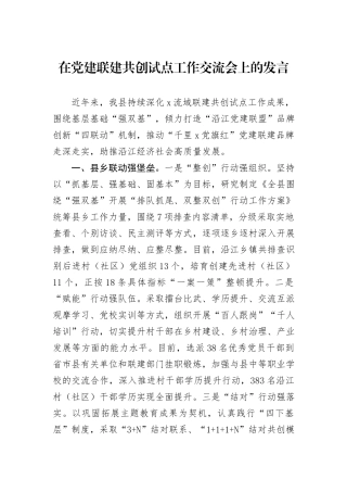 在党建联建共创试点工作交流会上的发言