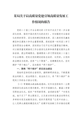 某局关于以高质量党建引领高质量发展工作情况的报告