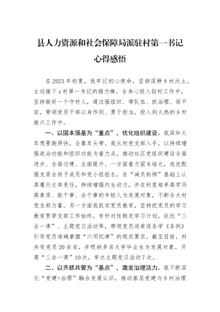 县人力资源和社会保障局派驻村第一书记心得感悟