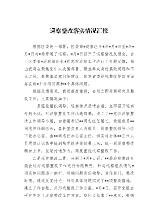 巡察整改落实情况汇报