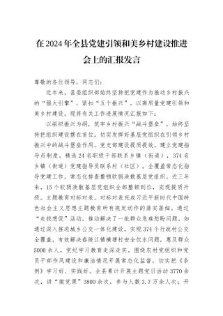 在2024年全县党建引领和美乡村建设推进会上的汇报发言