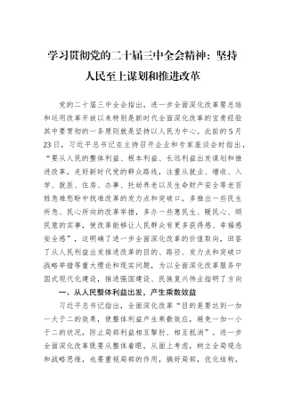 学习贯彻党的二十届三中全会精神：坚持人民至上谋划和推进改革
