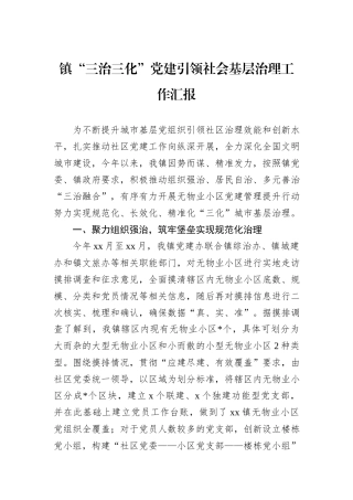 镇“三治三化”党建引领社会基层治理工作汇报