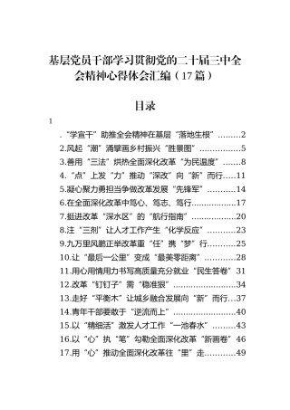 基层党员干部学习贯彻党的二十届三中全会精神心得体会汇编（17篇）